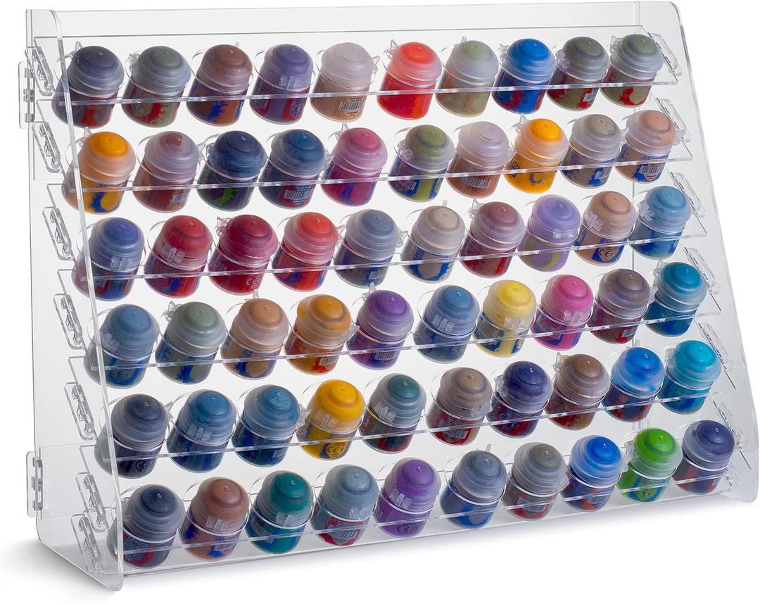 Plydolex Paint Rack for Wall - Suitable for Warhammer 40K, DnD, Pathfinder and Other Miniatures and Figurines - 60 Holes for Citadel Paint Bottles - Acrylic Organizer for Wall and Desk