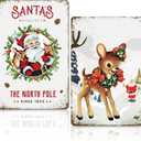 Christmas Vintage Decor Santa's Workshop Reindeer Metal Signs Plaque Retro Christmas Wall Art Decor Funny Vintage Santa Reindeer Sign for Home Coffee Shop Wall Decorations Poster 8x12in, Santa, Deer