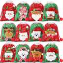 12Pcs Christmas Gift Doll Bags with Drawstring, 5.5x7in 3D Christmas Goody Gift Bags Small Fabric Xmas Candy Bags, Burlap Treat Bags Christmas Gift Wrapping Bags Holiday Party Favors Decor Santa Sacks (Shiny Red & Green)