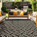 OPPODREAM Outdoor Rug 8x10 Patio Waterproof, Large Outdoor Plastic Straw Rug, Reversible Out Door Carpet Camping Essentials, Deck, Rv, 8 x 10 Area Carpet for Balcony, Porch, Backyard, Black & Beige