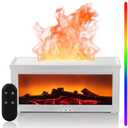 Fireplace Essential Oil Diffuser Humidifier - Ultrasonic Aroma Diffuser with 7-Color Flame Effect, Remote Control & Auto-Off Timer for Bedroom, Home Office,Yoga(White)