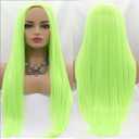 Xiweiya Wigs Neon Green Straight Hair None Lace Synthetic Machine Made Disposable Wig Silky Full Heat Resistant Fiber Hair Middle Part Wig for Women 24 Inch for Makeup Party Cosplay