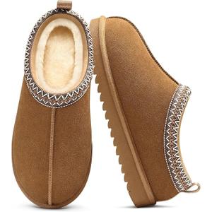 Evshine Women’s Genuine Suede Slippers, Fuzzy Warm House Shoes for Indoor Outdoor, Great Gift for Winter Comfort 8