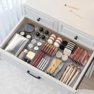 Expandable Drawer Storage Box with 6 Removable Dividers - 2.04" Depth for Light Drawers, Kitchen Utensils, Cosmetics, Office Supplies Organizer (10.43" Length, 20.27" Width)