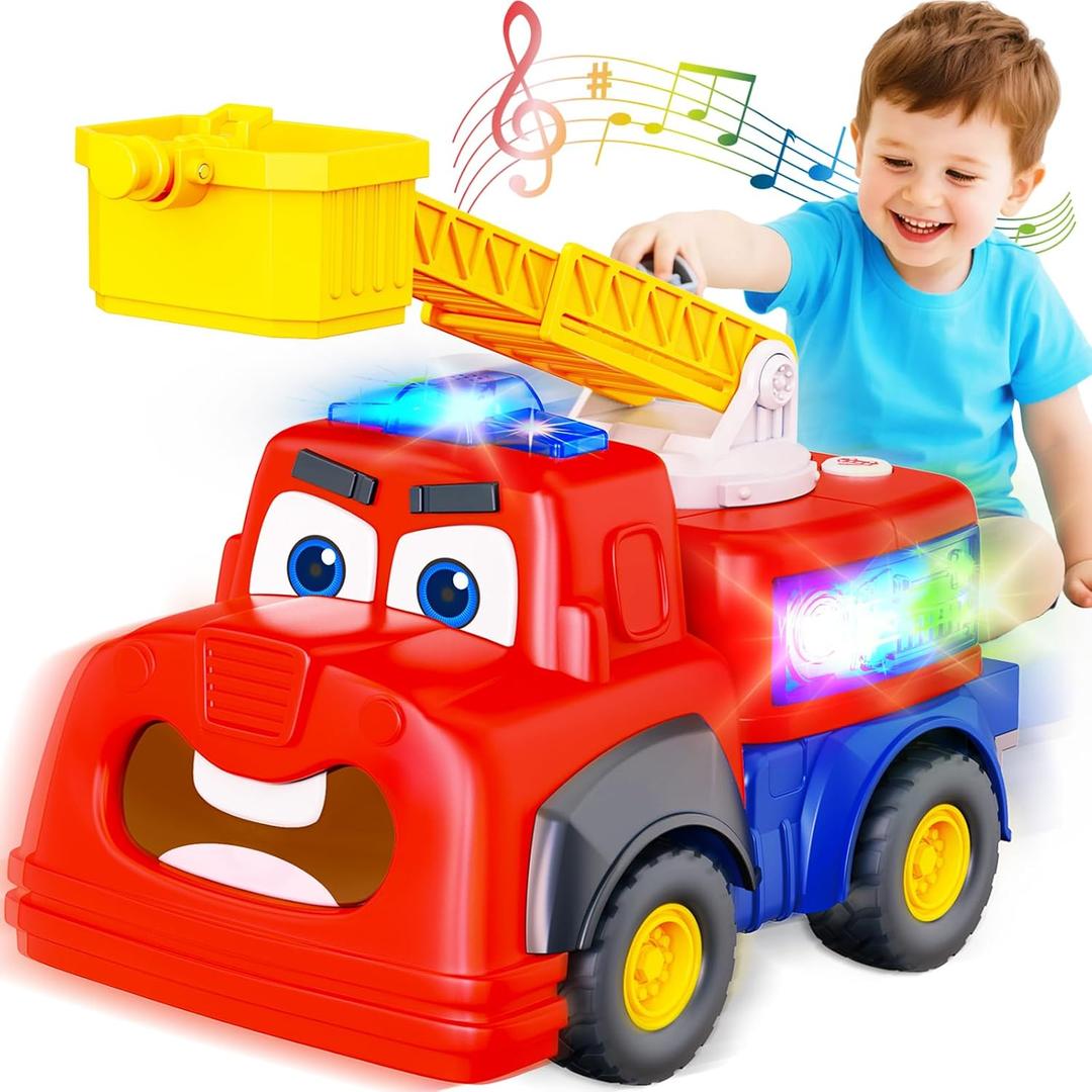 Interactive Talking Fire Truck Toy for Toddlers 1-3, Musical Toy with Realistic Sirens & Sounds & Lights, Recording Repeating Learning Toy, Car Toddler Toys for 2 Year Old Boy Girl Birthday Gifts