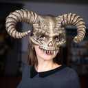 Kuberas Demon Skull Mask Devil Antelope Sheep Horn Full Head Mask Animal Skull Mask Ram Horns Scary Halloween Mask for Adult (One Size)