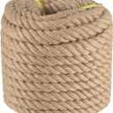 Jute Rope 1 in x 100 ft Thick Twisted Manila Ropes Natural Hemp Rope for Swing Bed, Railing, Crafts, Docks, Tug of War, Decorating, Nautical, Landscaping, Hammock