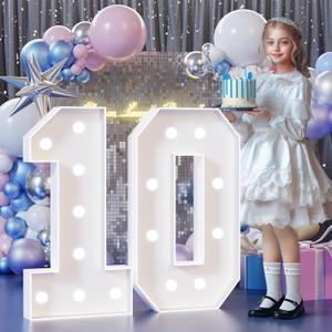 Colorful Marquee Numbers 3FT, Light Up Numbers 10 for 10th Birthday Decoration, 10th Birthday Light Up Sign with 18 Colors Remote Control, Large Numbers for Party Anniversary Decor