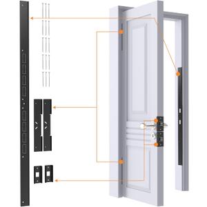5-Piece Door Reinforcement Set for Jamb,Frame & Hinges Door Lock Security,Door Jamb Reinforcement Set,Anti Door Kick in Heavy Duty Striker Plate Kit,Tamper/Corrosion Proof Door Jamb Repair Kit (Black)