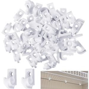 Amyhill 50 Pieces White Wire Shelf Clips Closet Shelves Down Wall Loop Clips Plastic Heavy Duty Shelf Bracket for Wire Shelving, Screws and Expansion Tube Not Included (White)