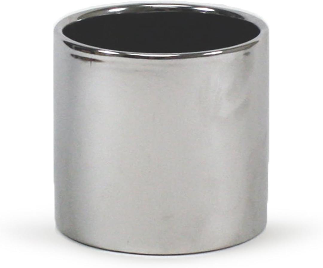 WGVI Silver Ceramic Cylinder Vase Width 5.5" Height 5", Flower Arrangements, Candle Holder, Terrarium Planter Pot, Storage Container Organizer, Pen Brush Holder, Smooth Silver Tabletop Decor, 1 Pc