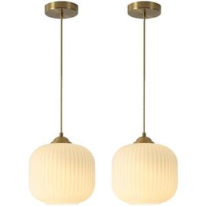 KCO Lighting Mid Century Modern Gold White Pendant Light Milk Glass Globe Pendant Lights Kitchen Island Antique Brass Pendant Light Vintage Hanging Light Fixture for Dining Room Living Room (2-Pack)
