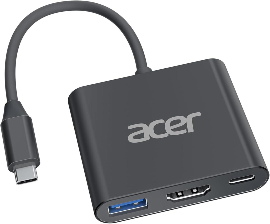 Acer USB C to HDMI Adapter, 4K USB C Hub with 100W PD, USBA 3.0 Port, HDMI to USBC Multiport Digital AV Converter for MacBook Pro/Air, iPad, Tablets, TV, Monitor and More (Black)