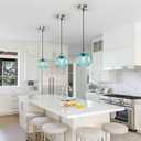 Light Blue Glass Pendant Lights Kitchen Island Globe Pendant Light Fixtures Modern Pendant Lighting for Bedroom Living Dining Room Light Fixture (5.9 in, 3 Pack)