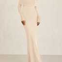 PRETTYGARDEN Fall Dresses for Women 2025 Elegant Off The Shoulder Long Sleeve Formal Wedding Guest Bodycon Maxi Dress(Apricot,Small)