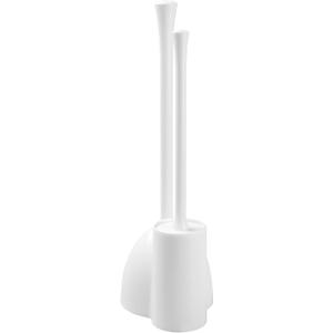 iDesign Una Plastic Toilet Bowl Brush and Plunger Combo Set for Bathroom Cleaning and Storage, White