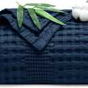 PHF Cooling Waffle Blanket King Size, Lightweight 60% Rayon Derived from Bamboo & 40% Cotton Breathable Blanket for Hot Sleepers, Soft and Luxury for Bed Couch and Sofa, 104"x90", Navy Blue