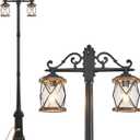 Dusk to Dawn Outdoor Lamp Post Lights with GFCI Outlet,Double-Head Farmhouse Street Light Fixture,Aluminum Black Pole Exterior Lights, Waterproof Lantern Outdoor Lighting