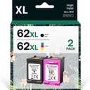 Compatible 62XL Ink Cartridge Replacement for HP Envy 5540 5549 5640 5660 7640 OfficeJet Mobile 250 200 OfficeJet 5740 5741 8040, Black, Tri-color, 2-Pack