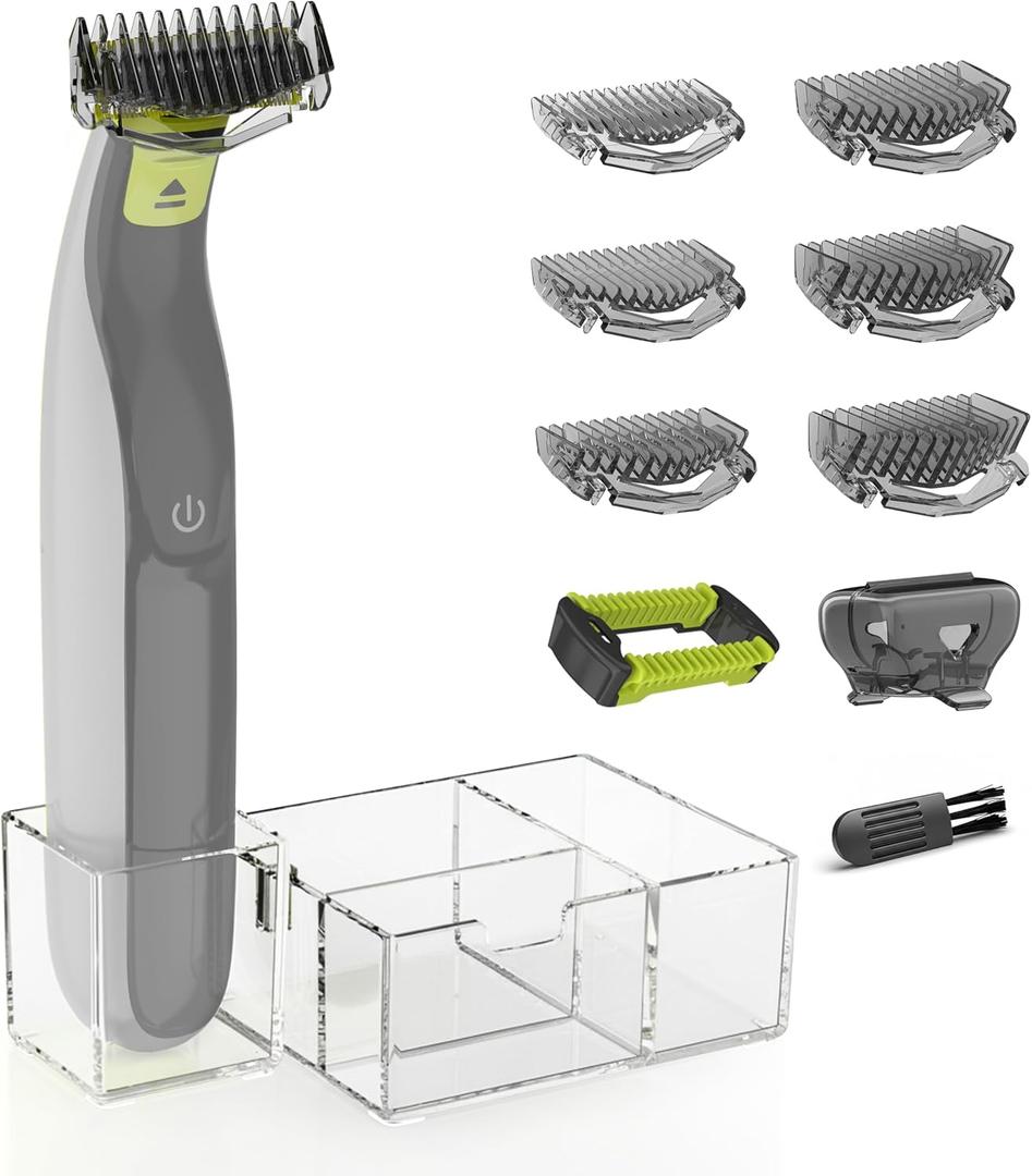 KIONCARE Guards Kit Plus for Philips Norelco OneBlade, 1-6mm Guide Combs, Replacement Body Comb, Protective Cap and Organizer Stand