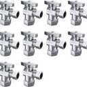 PURAGEIR 10 Pack Angle Stop Valve, 1/ 2" Nominal Comp (5/ 8"OD Comp, Fits 1/ 2" Copper Pipe) X 3/ 8'' OD Compression Quater Turn Elbow Valve, 5/ 8 Inches OD X 3/ 8 Inches OD Shut Off Valve, Chrome