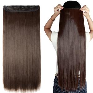 S-noilite Trendy Medium Brown 30" Straight Curly 3/4 Full Head One Piece 5clips Clip in Hair Extensions Long Poplar Style for Xmas Gifts