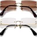 PORADAY Rectangle Sunglasses for Women Men Vintage Rimless Square Sun Glasses Candy Color