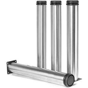 16 Inch Metal Furniture Legs Stainless Steel Adjustable Legs Silver Metal Legs Round Cabinet Legs for Coffee Table Cabinet Desk Sofa Shelves, Pack of 4