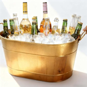 Gold Hammered Beverage Tub, 5Gallon Oval Galvanized Beverage Tub Drink Cooler with Handles – Party Ice Bucket, Holds 12–15 Beer Bottles or 2–3 Wine Bottles – For Weddings, Holidays & BBQ