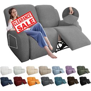 YEMYHOM 6 Pieces Stretch Loveseat Recliner Slipcover Jacquard Recliner Sofa Cover with Side Pocket Fitted Recliner Cover Couch Furniture Protector with Elastic Bottom (Loveseat Recliner, Light Gray) (2 Seater)