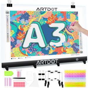 ARTDOT A3 LED Light Pad for Diamond Art Kits for Adults, USB Powered Light Board Kit, Adjustable Brightness with Diamond Painting Tools Detachable Stand and Clips