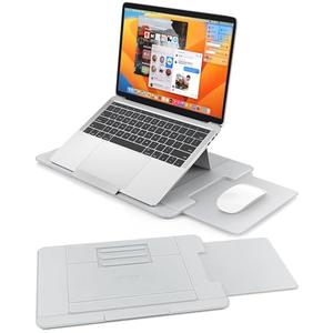 AboveTEK Adjustable Laptop Lap Desk, 3 Ergonomic Angles, PU Leather Non-Slip Surface, Heat Shield, Retractable Mouse Pad, Portable Laptop Lap pad for Bed, Sofa, Travel (Light Gray)