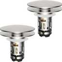 Hibbent 2 Pack Upgraded 3 in 1 Bathroom Sink Drain Strainer, Pop Up Sink Stopper with Big Cap, Anti-Clogging Metal Filter Basket,Sink Plug with Hair Catcher for 1.1''~2.36'' Basin, Brushed Nickel
