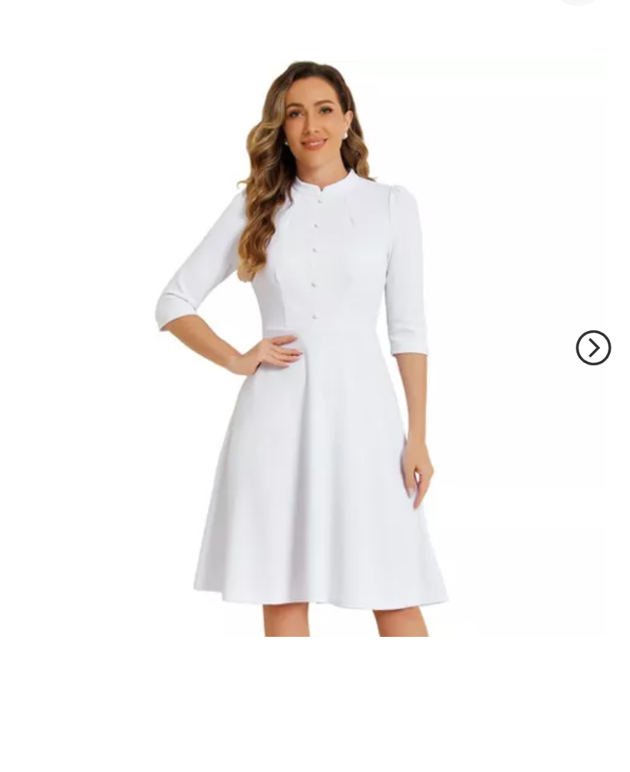 Allegra K Women's Vintage 3/4 Sleeves Stand Collar Office Work Elegant A-Line Dress, M