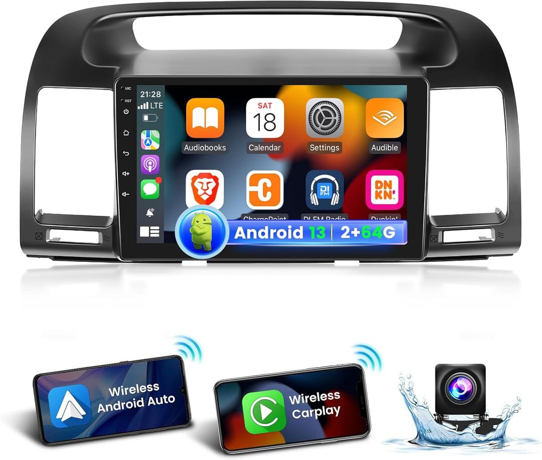 EKAT [2G+64G] Car Radio for Toyota Camry 2000 2001 2002 2003 2004 2005 2006, Android Camry Stereo with 9 inch Touch Screen, Carplay/Android Auto/1080P/Bluetooth/WiFi +AHD Backup Camera
