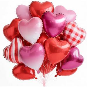 PartyWoo Valentine's Balloons 15pcs 18 Inch Pink and Red Foil Heart Balloons Set for Romantic Valentine's Day Galentine's Day Wedding Anniversary Engagement Bridal Shower Proposal Party Decorations