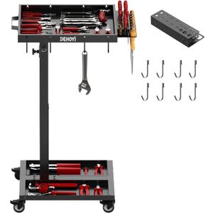 DEHOYI Adjustable Height Tool Cart with Wheels for Garage, Mechanic Rolling Tool Tray Table, Heavy Duty Metaol Tool Cart(Black)