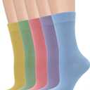Women's Soft Thin Viscose Bamboo Crew Socks, Fit Stretchy Casual, Business, Dress Calf Sock 5 Pairs (Large)