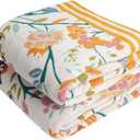 VANJOROY Boho Throw Blanket, 100% Organic Cotton Breathable Ultra Soft 80" x 90" Bed Quilt Throw - All Season Floral Rustic Farmhouse Decor Luxury Reversible Blanket for Sofa Couch Chair and Gift (Flower-colorful)