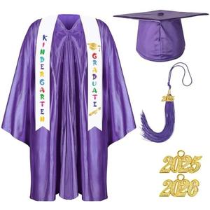 Foaincore 2025 Year Preschool and Kindergarten Graduation Gown Cap Tassel Set with 2025 Charm Printed Stole Grad Gift (Purple, 30)