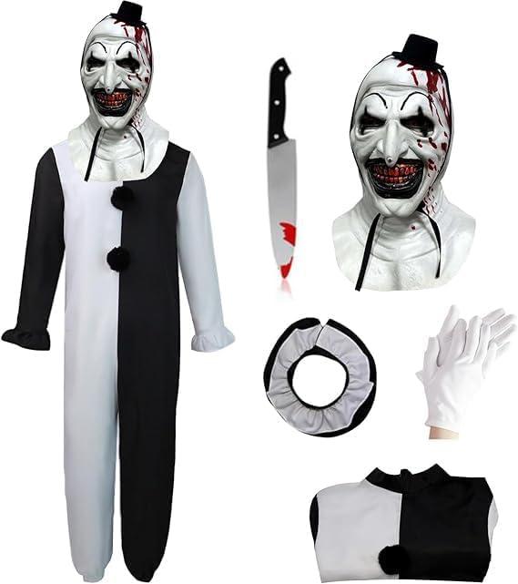 Pigmiss Kids Art The Clown Terrifying Costume Horror Mask Killer Scary Halloween Masquerade Party Cosplay Outfits (110cm, Black)