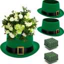 Watayo 2 Pack St. Patrick's Day Hat Flower Pot Set, Irish Green Top Hat Centerpiece with Flower Mud Box, DIY St. Patrick's Day Hat Plant Pots Flower Arrangement Container for Table Home Party Decor