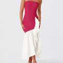 ZESICA Women's 2025 Summer Strapless Bodycon Maxi Dress Ribbed Sexy High Split Mermaid Prom Party Dresses (Pink, S)