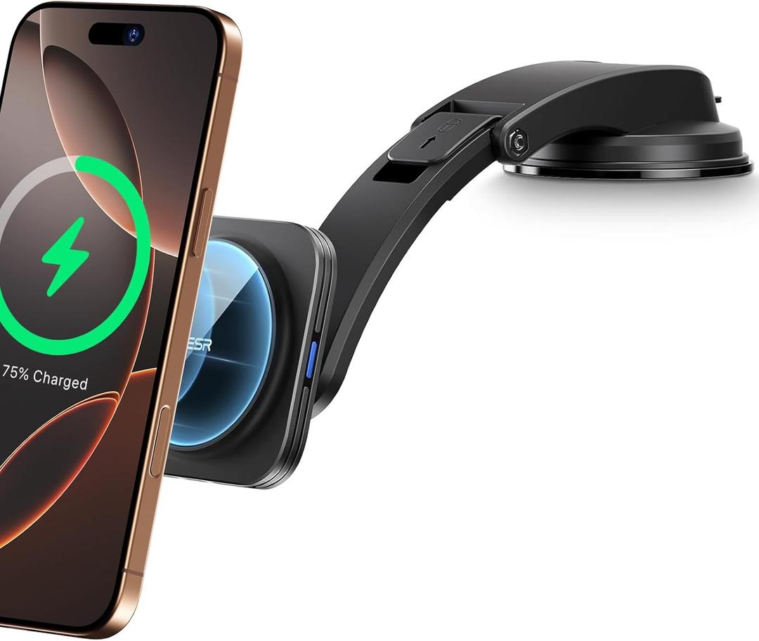 ESR for MagSafe Car Mount Charger, Dashboard Magnetic Wireless Car Charger Mount, Compatible with MagSafe Car Charger, for iPhone 17e/17/16/15/14/13/12, Galaxy S26/S25, Fast Charging, Car Accessories (Standard - Low-Profile Mount), Black