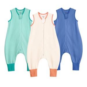 Toddler Sleep Sack with Feet 3t-4t 100% Cotton 0.5 Tog  Baby Sleep Sack with Legs, 3 Pack Soft Breathable Footed Wearable Blanket with 2-Way Zipper, XL(18-24M), 0.5tog, Green&blue&cream