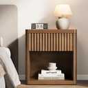 Curlaky Night Stand Fluted Nightstand with Drawers, Wood Bedside Table End Tables, Large Storage Nightstands, Mid Century Modern Night Stands for Bedroom, Walnut