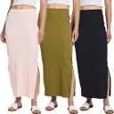 3 Pack: Women's Ribbed High Waisted Maxi Skirt with Side Slit - Casual Long Pencil Skirt, Size: Small
