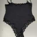 Navneet Women Sexy Lace Bodysuit Lace Trim High Cut Thong Spaghetti Strap Cami Bodysuit Going Out Tank Tops Body Suit (Large)