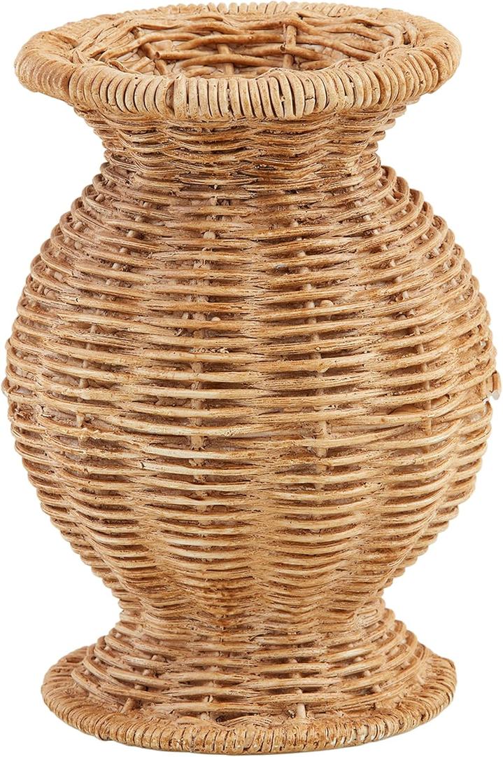 Mud Pie Wide Resin Basket Weave Vase; 6 1/2" x 4 1/4" Dia