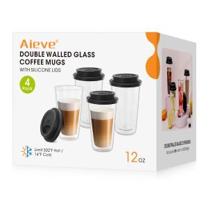 Aieve Double Wall Glass Coffee Mugs Set Of 4 Reusable | Desertcart ...